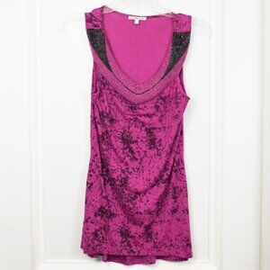 Charlotte Russe Top Women Medium Beaded Collar Pink Black Sleeveless Tank Y2k